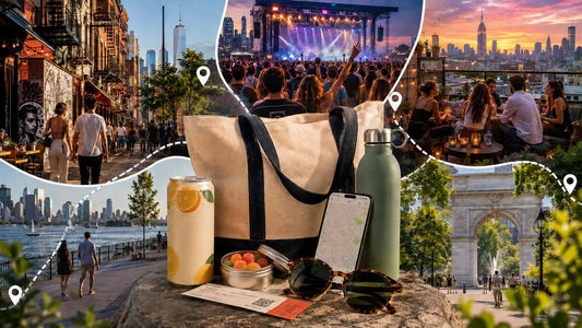 NYC summer cannabis guide with THC drink, edibles, outdoor concerts, rooftop plans, and waterfront activities