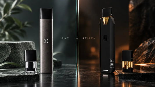 PAX Era and STIIIZY vape systems shown as two separate proprietary pod ecosystems