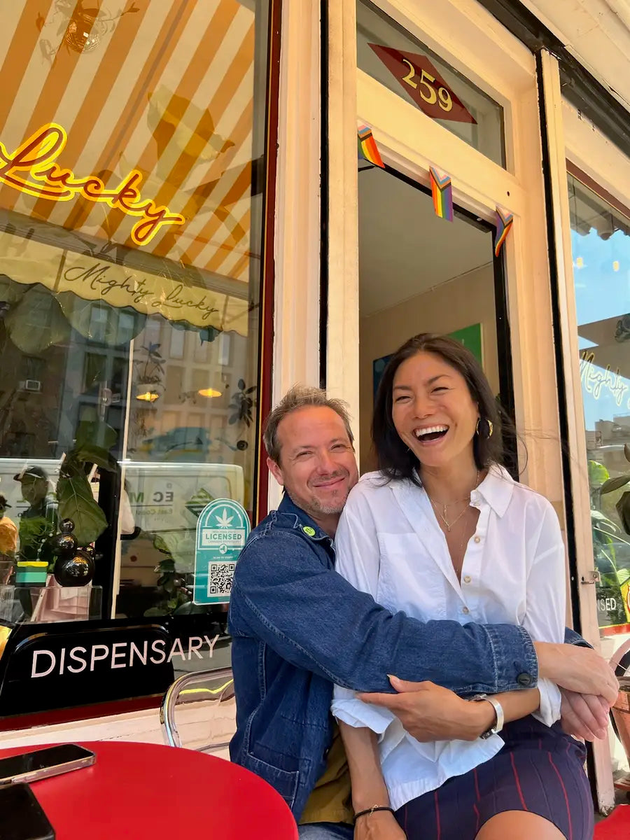 Mighty Lucky owners outside their cannabis dispensary at 259 Bowery near Little Italy NYC
