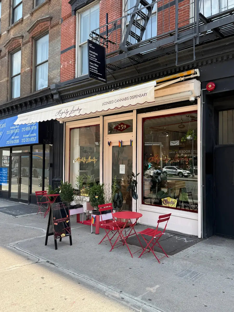 Mighty Lucky licensed cannabis dispensary storefront at 259 Bowery near Little Italy NYC